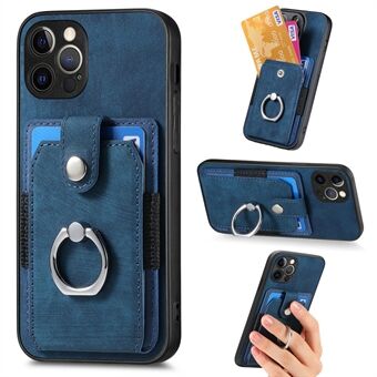 For iPhone 12 Pro Max Ring Kickstand Protective Cover PU Leather+PC+TPU Phone Case with Card Slot