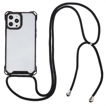 For iPhone 12 Pro Max Reinforced Corners Back Cover Acrylic+TPU Clear Phone Case with Lanyard