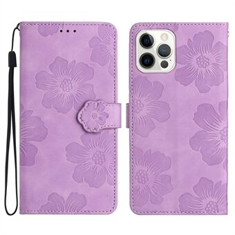 For iPhone 12 Pro Max 6.7 inch Flowers Imprint Phone Case PU Leather Wallet Cover with Stand