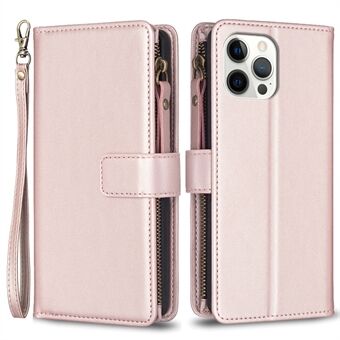 BF Style-19 for iPhone 12 Pro Max Zipper Pocket Phone Case Stand PU Leather Wallet Smartphone Cover