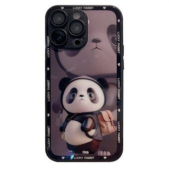 For iPhone 12 Pro Max Anti-Fingerprint Glass+TPU Phone Shell Metal Paint Edge Panda Decor Phone Case