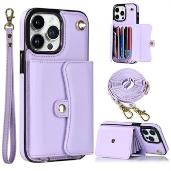 For iPhone 12 Pro Max Card Slots Phone Case PU Leather+TPU RFID Blocking Kickstand Cover with Short +Long Straps