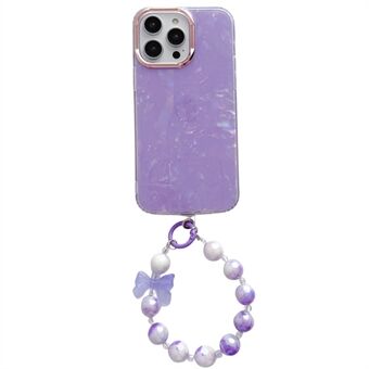 For iPhone 12 Pro Max 6.7 inch TPU+PC IMD Phone Cover Shell Pattern Back Case with Pearl Hand Chain