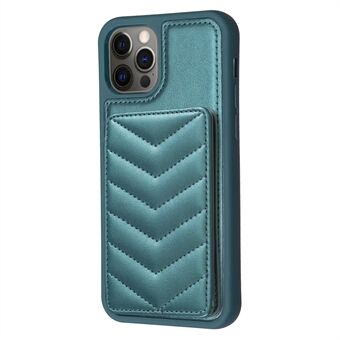 BF26 For iPhone 12 Pro Max Slim-Fit Wave Texture Phone Case Card Holder Kickstand TPU+PU Leather Phone Shell