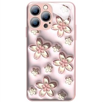 For iPhone 12 Pro Max 6.7 inch Cherry Blossom Pattern TPU Bumper + Tempered Glass Back Cover