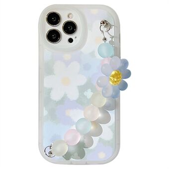 For iPhone 12 Pro Max Anti-Scratch TPU Phone Cover Flower Pattern Decor Phone Case with Bead Chain