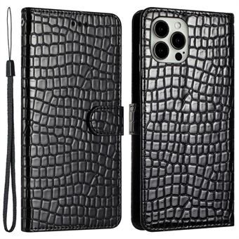 For iPhone 12 Pro Max 6.7 inch Crocodile Texture Flip Shell PU Leather Stand Phone Wallet Case with Hand Strap