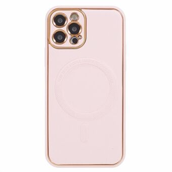 For iPhone 12 Pro Max Electroplating Magnetic Case PU Leather Coated TPU + PC Phone Cover Compatible with MagSafe