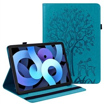 Card Slots Design Scratch-Resistant Tree and Deer Pattern Imprinting Leather Stand Tablet Cover for iPad Air (2020)