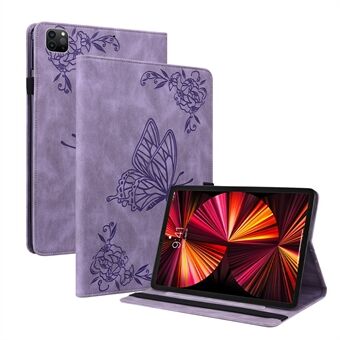 Imprinted Butterfly Flower Card Slots Folio Stand Cover Tablet Leather Case with Elastic Band for iPad Air (2020) / Pro 11-inch (2021)