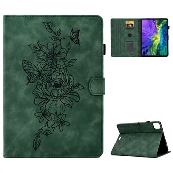 For iPad Pro 11-inch (2018) / Air (2020) Stitching Leather Case Butterfly Flower Pattern Imprinted Anti-Fall Tablet Cover with Card Holder Stand