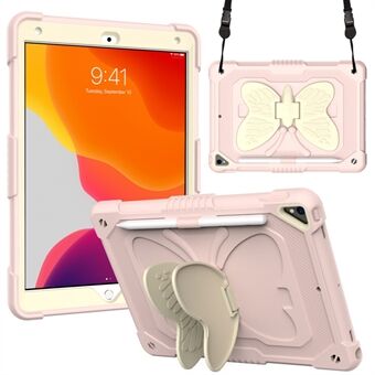 Dual-color PC + Silicone Butterfly Shape Kickstand Tablet Cover Case with Shoulder Strap for iPad 10.2 (2021)/(2020)/(2019)