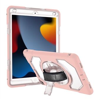 Rotatable Hand Strap Kickstand Scratch-Resistant Silicone Hard PC Well-Protected Hybrid Cover with Pencil Holder Shoulder Strap for iPad 10.2 (2019)/(2020)/(2021)