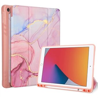 For iPad 10.2 (2019)/(2020) Marble Pattern Tri-fold Stand PU Leather Tablet Case with Auto Wake/Sleep and Pen Slot