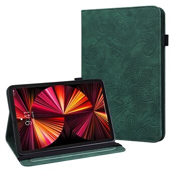 Full Protection Imprint Flower Pattern Skin Feeling Wallet PU Leather Tablet Case with Stand for Apple iPad Pro 11-inch (2021)