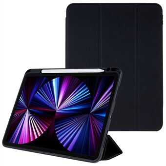 For iPad Pro 11-inch (2021)/(2020)/(2018) Trifold Stand Magnetic Folio Case Skin-touch Feeling PU Leather Transparent Acrylic Detachable Shell with Pencil Holder and Camera Frame - Black