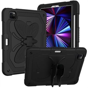 For iPad Pro 11-inch (2021) / (2020) / (2018) / iPad Air (2022) / (2020) Butterfly Shape Kickstand Tablet Case Silicone + PC Shockproof Cover with Shoulder Strap