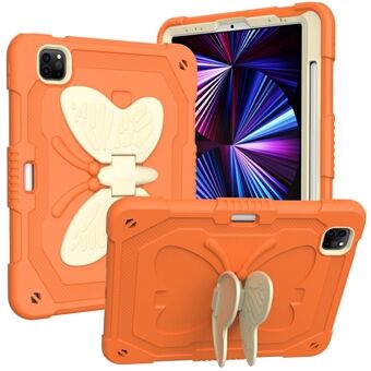 For iPad Pro 11-inch (2021) / (2020) / (2018) / iPad Air (2022) / (2020) Butterfly Shape Kickstand Protective Case Silicone + PC Tablet Anti-drop Cover with Shoulder Strap