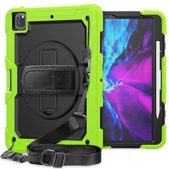 [Built-in Hand Holder Strap] 360° Swivel Kickstand PC + Silicone Tablet Combo Shell with Shoulder Strap for iPad Pro 12.9-inch (2021)/(2020)/(2018)