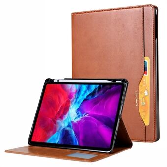 PU Leather Folding Stand Wallet Tablet Back Cover with Pen Holder & Card Holder for iPad Pro 12.9-inch (2021)