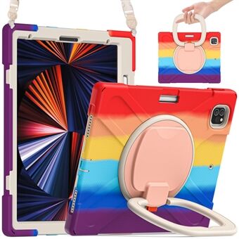 Pen Magnetic-Absorbed Function Design Portable Hybrid Tablet Cover 360° Swivel Kickstand Case with Shoulder Strap for iPad Pro 12.9-inch (2021)