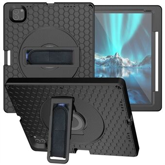 For iPad Pro 12.9 (2022) / (2021) / (2020) EVA+PC Tablet Protective Case Hand Strap Rotary Kickstand Honeycomb Texture Anti-drop Cover with Shoulder Strap