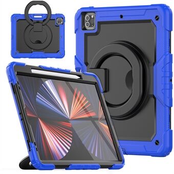 For iPad Pro 12.9 (2018) / (2020) / (2021) / (2022) 360-Degree Rotating Kickstand Tablet Case Anti-drop PC + Silicone Protective Cover with Shoulder Strap