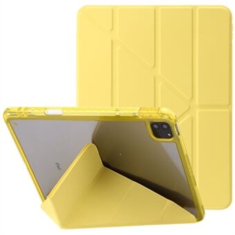 For iPad Pro 12.9 (2022) / (2021) / (2020) / (2018) Origami Tri-fold Stand Case PU Leather Transparent Acrylic Tablet Cover