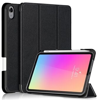 Slim Lightweight Anti-Drop Auto Wake / Sleep Premium Tri-Fold Stand PU Leather Tablet Case Cover with Pen Holder for Apple iPad mini 6 (2021) - Black