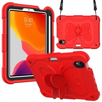 Solid Color PC + Silicone Tablet Cover Shell with Butterfly Shape Kickstand and Shoulder Strap for iPad mini (2021)