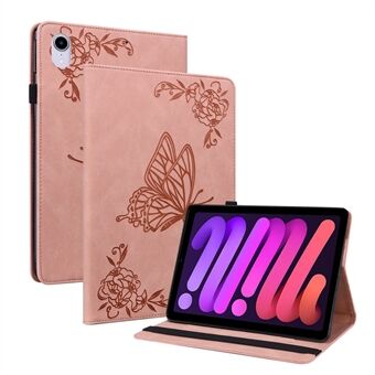 Imprinted Butterfly Flower Shock Absorption PU Leather Folio Stand Cards Slot Cover with Elastic Band for iPad mini (2021)