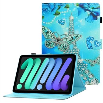 Pattern Printing Cross Texture Stitching Line PU Leather Tablet Stand Cover Case with Card Slots for iPad mini (2021)