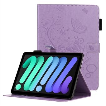 Imprinting Butterfly Flower Pattern PU Leather Tablet Stand Cover Wallet Case for iPad mini (2021)