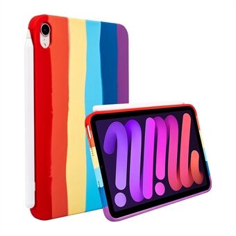 For iPad mini (2021) Rainbow Color Liquid Silicone TPU Tablet Case Anti-drop Cover with Microfiber Leather Lining