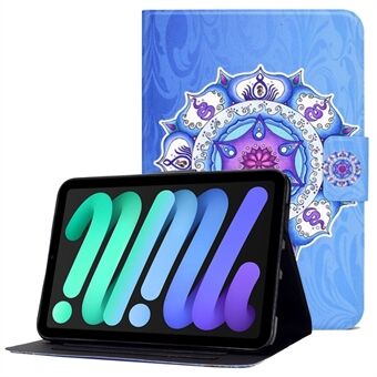 For iPad mini (2021) PU Leather Tablet Case Pattern Printing Viewing Stand Anti-slip Stitching Cover with Card Slots