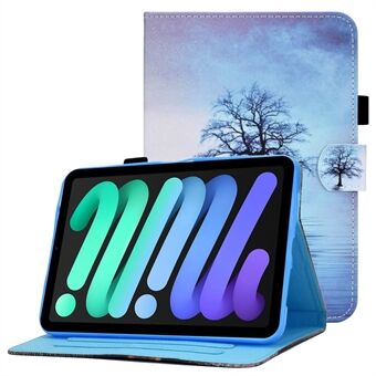 For iPad mini (2021) Pattern Printing PU Leather Case Stitching Stand Folio Cover with Card Slots and Pencil Holder