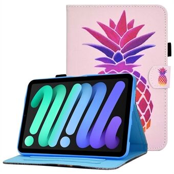 For iPad mini (2021) Pattern Printing Folio Case Stitching PU Leather Stand Magnetic Protective Cover with Card Slots and Pencil Holder