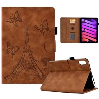 For iPad mini (2021) Tower Bike Butterfly Pattern Imprinted Tablet Case Microfiber Leather Card Holder Foldable Stand Cover