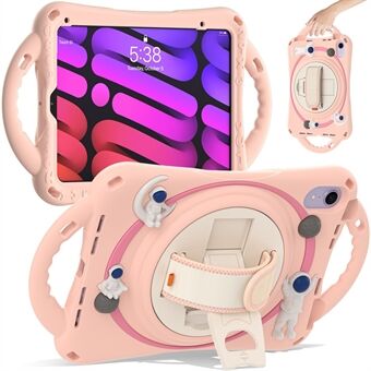 For iPad mini (2021) Hand Strap Rotary Kickstand Tablet Case Astronaut Decor PC+Silicone Tablet Cover