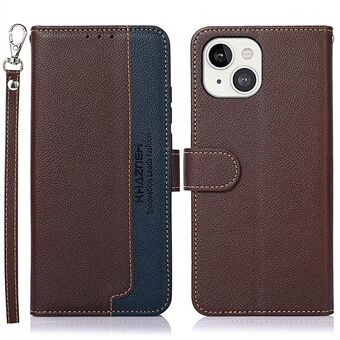 KHAZNEH RFID Design Litchi Texture Anti-theft Swiping Function Leather Phone Case for iPhone 13 6.1 inch