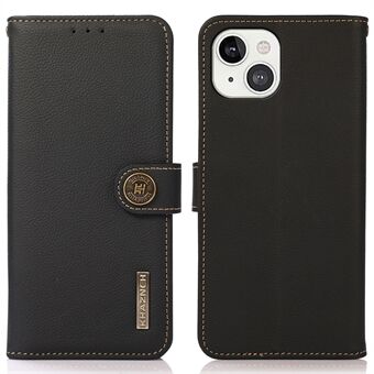 KHAZNEH Genuine Leather Flip Case RFID Anti-Theft Business Wallet Cover for iPhone 13 6.1 inch