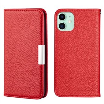 Metal Buckle Design Litchi Texture Card Slots Shell Auto-absorbed Leather Phone Case Cover for iPhone 13 6.1 inch