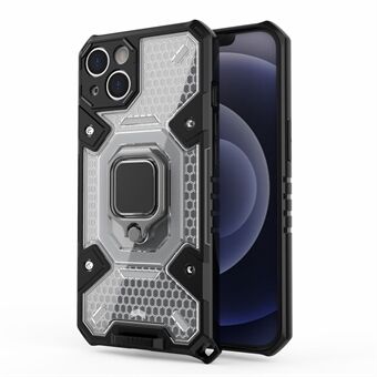 Drop-resistant PC+TPU Hybrid Case Magnetic Ring Kickstand Cover for iPhone 13 6.1 inch