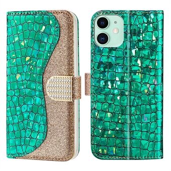 Glittery Powder Crocodile Texture Case Splicing Leather Wallet Protective Shell for iPhone 13 6.1 inch