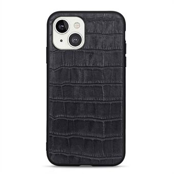 Crocodile Skin Anti-scratch Genuine Leather Coated PC + TPU Combo Phone Back Case for iPhone 13 6.1 inch