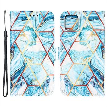 Shockproof Stand Flip Folio Splicing Marble Pattern Leather Wallet Phone Cases with Wrist Strap for iPhone 13 6.1 inch