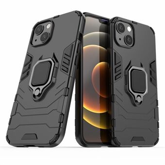 Anti-drop 2-in-1 PC TPU Hybrid Case with Ring Holder Kickstand for iPhone 13 - Black