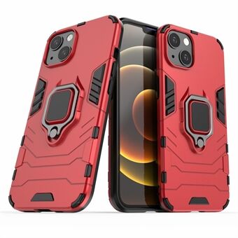 Anti-drop 2-in-1 PC TPU Hybrid Case with Ring Holder Kickstand for iPhone 13 - Red