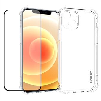 ENKAY Anti-Drop Corners Design TPU Cover Case + Full Glue Tempered Glass Screen Film for iPhone 13 6.1 inch