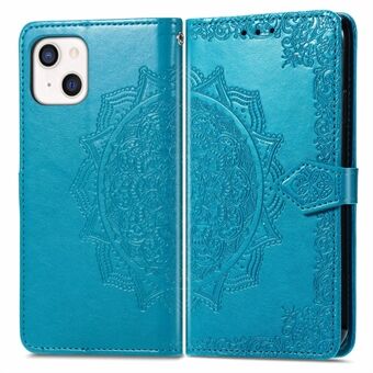 Mandala Flower Embossment Leather Stand Wallet Case Phone Cover for iPhone 13 6.1 inch